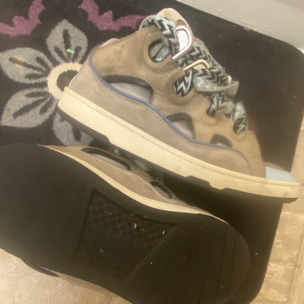 Lanvin curb low tops trainers in grey & light blue RRP $970